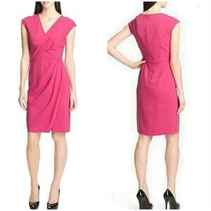 Lafayette 148 New York Pleated Barbiecore Fushia Sheath Midi Dress Women Size 14